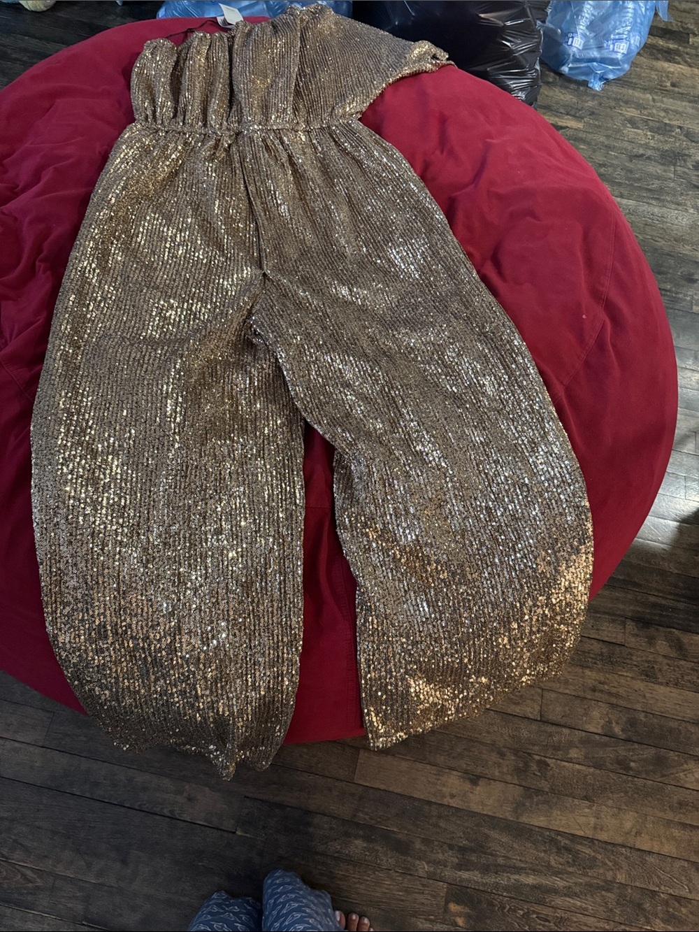 River Island Gold Sequin Wide-Leg Jumpsuit